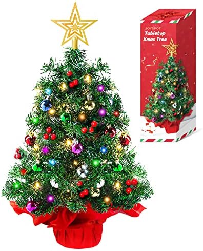 Радост место! 24 -инчен таблети новогодишно дрво, мини вештачко новогодишно дрво со 60 LED стринг светла и украс, Божиќни украси