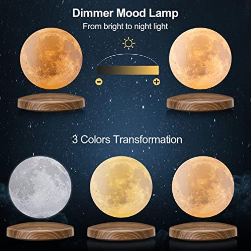 Лебдечка месечина светилка, Gdreamt Spinning 3D печатење магнетно левитација на месечината ноќна светлина со база, 3 бои LED