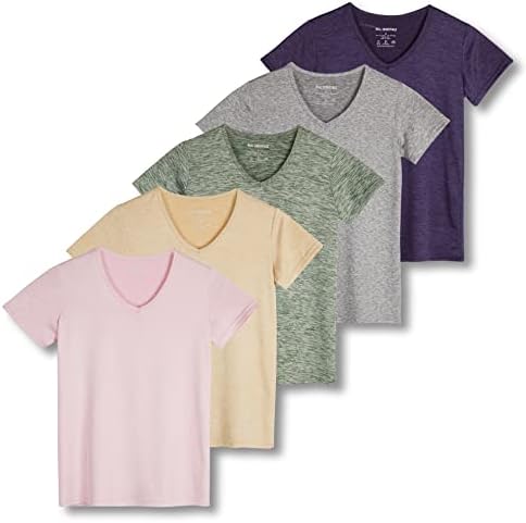 5 пакувања: женски кратки ракави за кратки ракави V-вратот со активна облека со активен маица со суво влошување на влага за