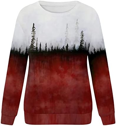 Uikmnh женски џемпер екипаж вратот шумски пролет врвови памук лежерна маичка со долг ракав