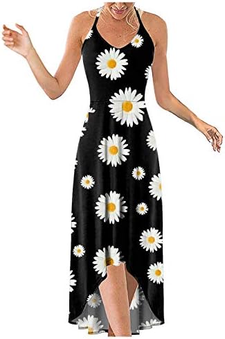 Фустан за халтер за жени кои печатат без ракави, лекувани асиметрија крпеници цветни макси фустани o вратот за слабеење на вратот