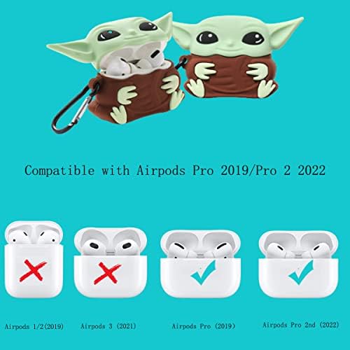 Wifantien 3D Yoda Case for Airpod Pro 2019/2022,3d симпатична цртана филмови жени девојки Деца мода каваи јода за бебиња за бебиња мека силиконска кутија за AirPods Pro/AirPods Pro 2nd Gen 2022